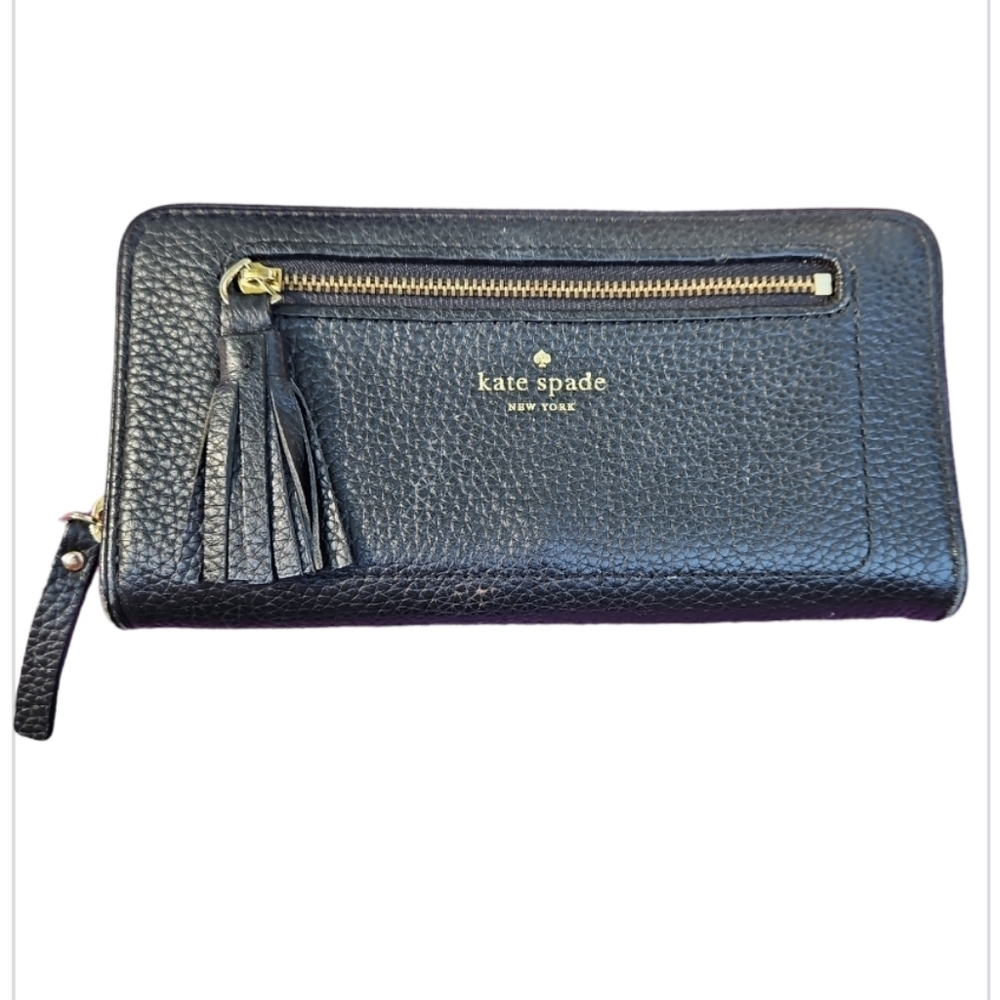 Kate Spade Chester Street Allyn Black Pebbled Leather Tassel Wallet